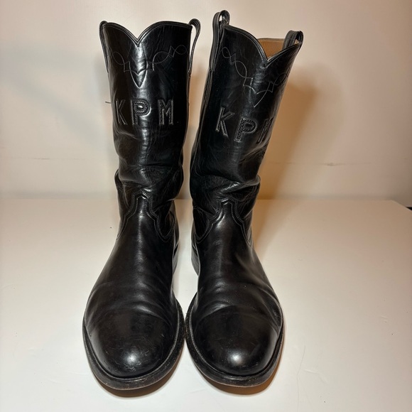 Custom Made Kangaroo Western Boots By Morado Brothers Almond Toe Black Size 12 - Picture 7 of 15